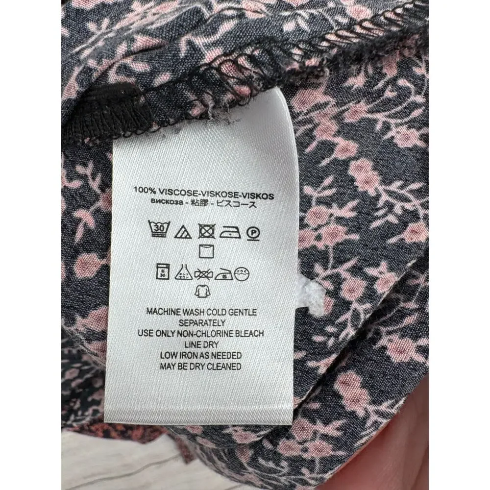 Free People V-Neck Floral Tie Front Mini‎ Dress Women's Size Medium Black/Pink